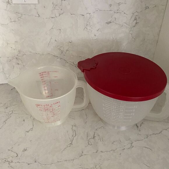 Tupperware Classic Mix-N-Store Measuring Pitcher Set with Red Lid - 1 & 2 Qt. - Picture 1 of 11